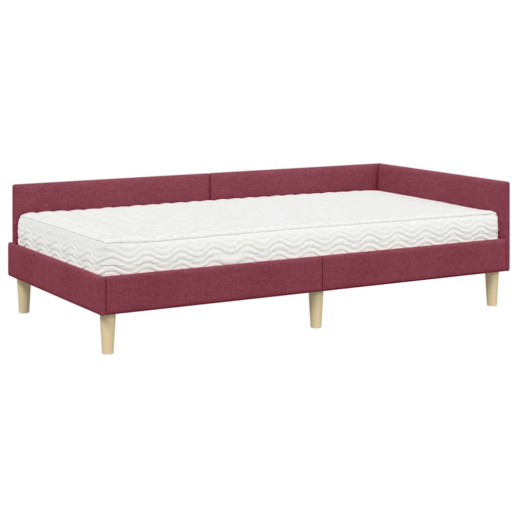 Hoekbedframe Met Matras Anders Met Hoofdeinde 2 Pcs Grijs Stof 100 x 200 cm Wijnrood