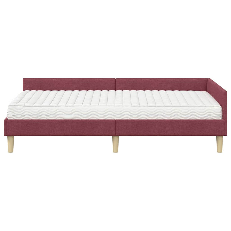 Hoekbedframe Met Matras Anders Met Hoofdeinde 2 Pcs Grijs Stof 100 x 200 cm Wijnrood