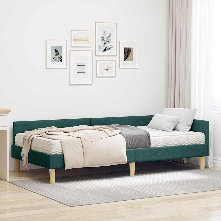 Hoekbedframe Met Matras Anders Met Hoofdeinde 2 Pcs Groen Stof 100 x 200 cm Donkergroen