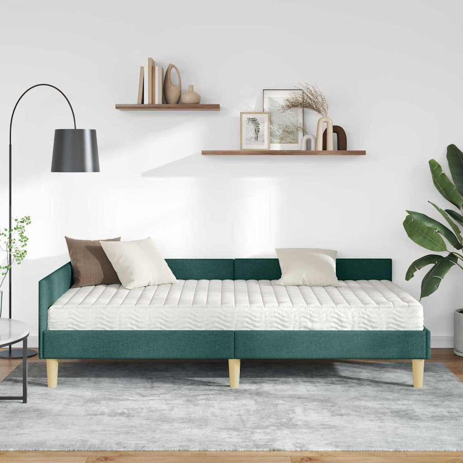 Hoekbedframe Met Matras Anders Met Hoofdeinde 2 Pcs Groen Stof 100 x 200 cm Donkergroen