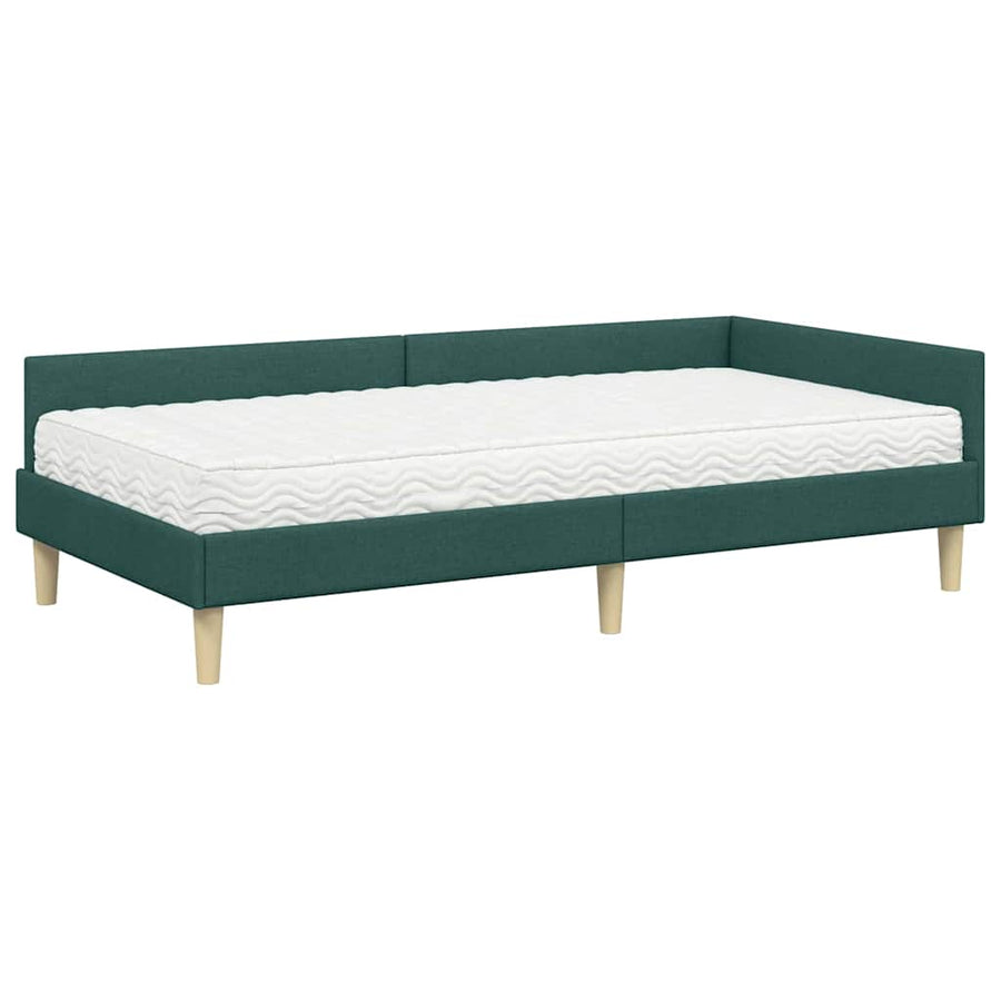 Hoekbedframe Met Matras Anders Met Hoofdeinde 2 Pcs Groen Stof 100 x 200 cm Donkergroen