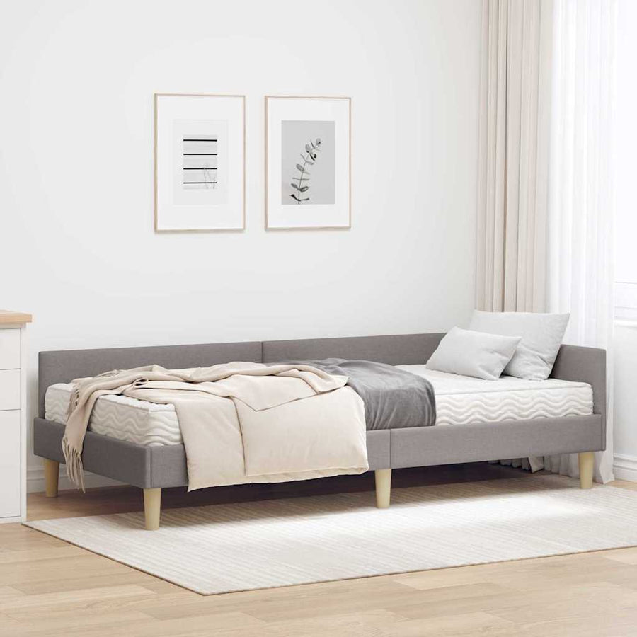 Hoekbedframe Met Matras Anders Met Hoofdeinde 2 Pcs Stof 100 x 200 cm Taupe