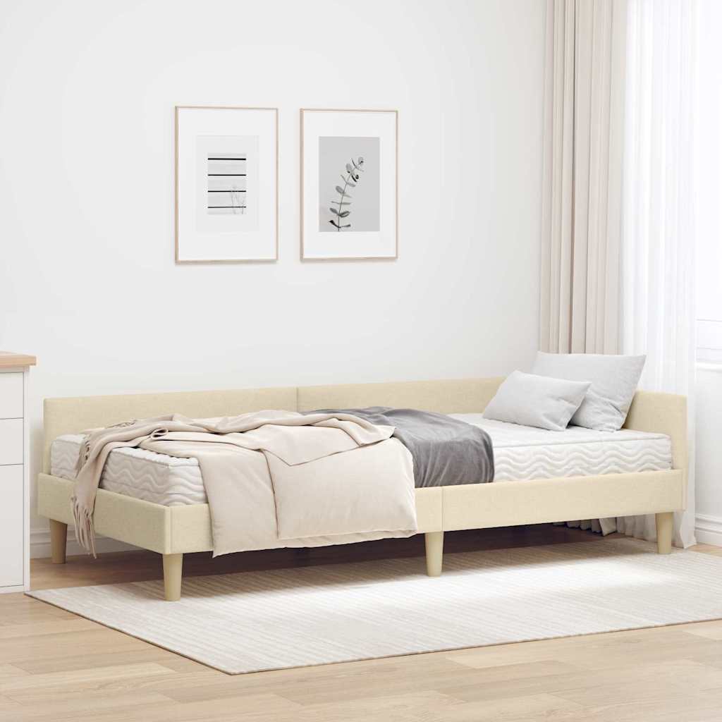 Hoekbedframe met Matras met matras 2 pcs Crème Stof