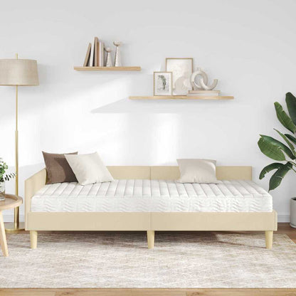 Hoekbedframe met Matras met matras 2 pcs Crème Stof