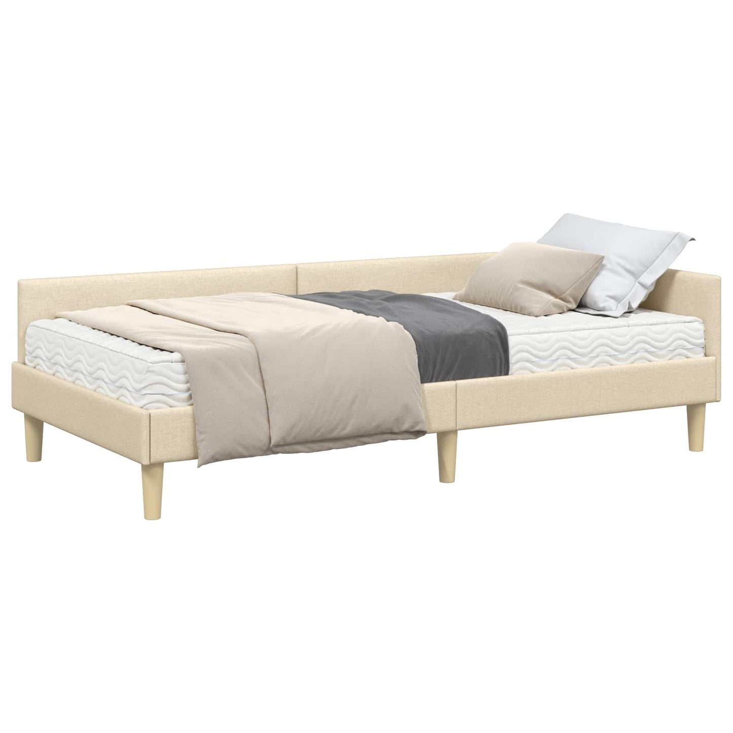 Hoekbedframe met Matras met matras 2 pcs Crème Stof