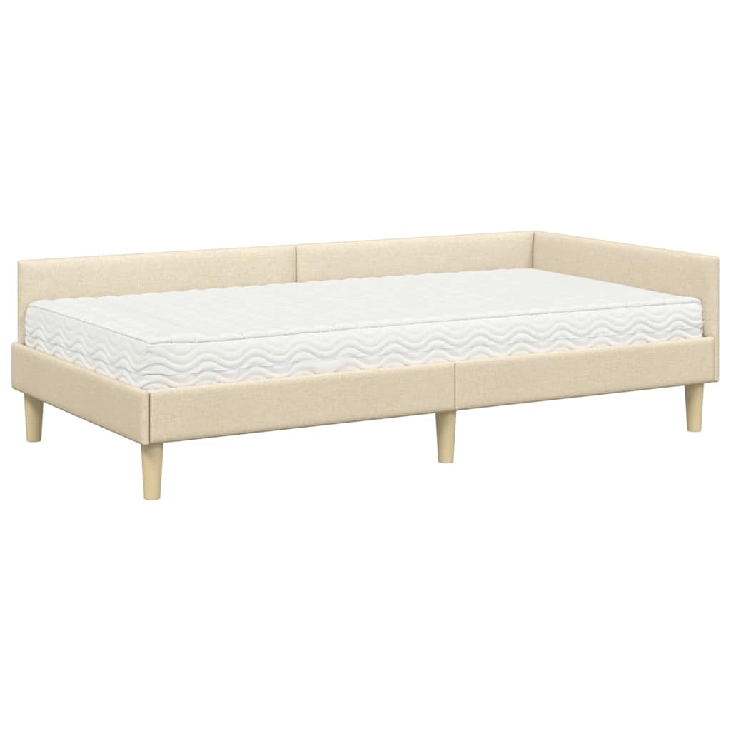 Hoekbedframe met Matras met matras 2 pcs Crème Stof