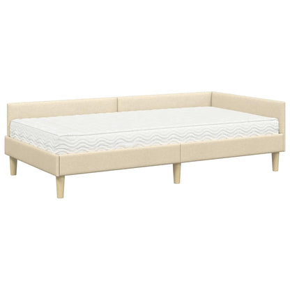 Hoekbedframe met Matras met matras 2 pcs Crème Stof