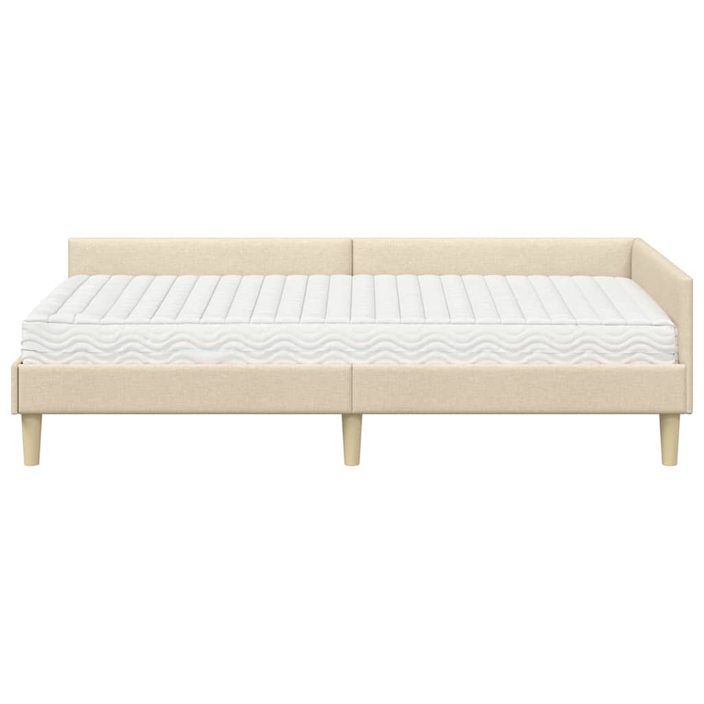 Hoekbedframe met Matras met matras 2 pcs Crème Stof