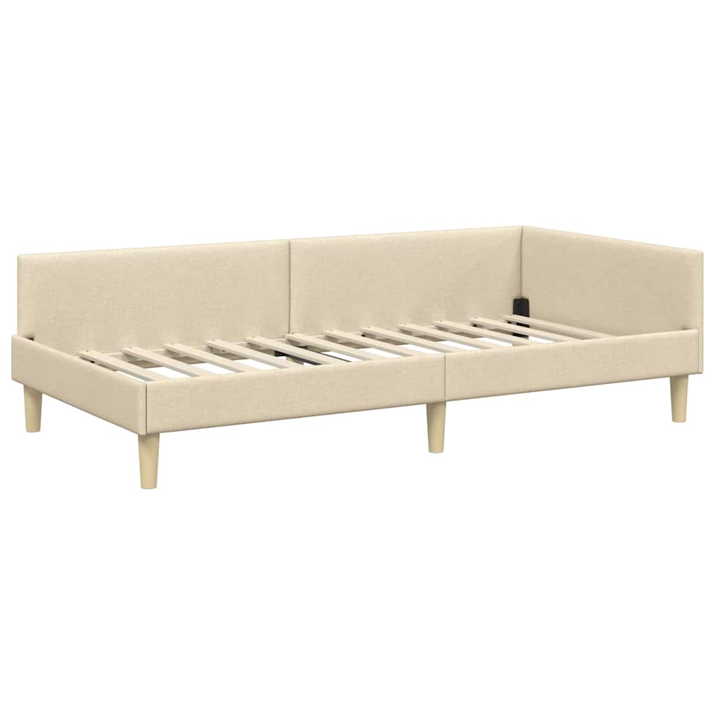 Hoekbedframe met Matras met matras 2 pcs Crème Stof