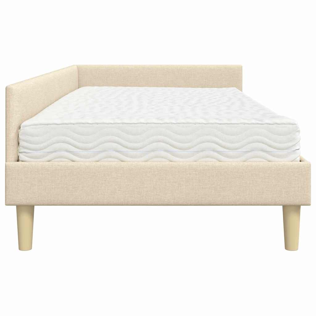 Hoekbedframe met Matras met matras 2 pcs Crème Stof