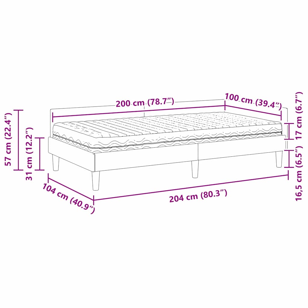 Hoekbedframe met Matras met matras 2 pcs Crème Stof