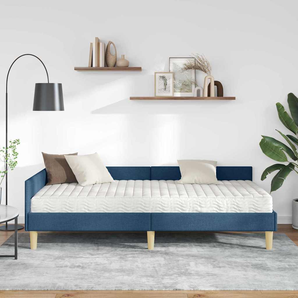 Hoekbedframe Met Matras Anders Met Hoofdeinde 2 Pcs Stof 100 x 200 cm Blauw