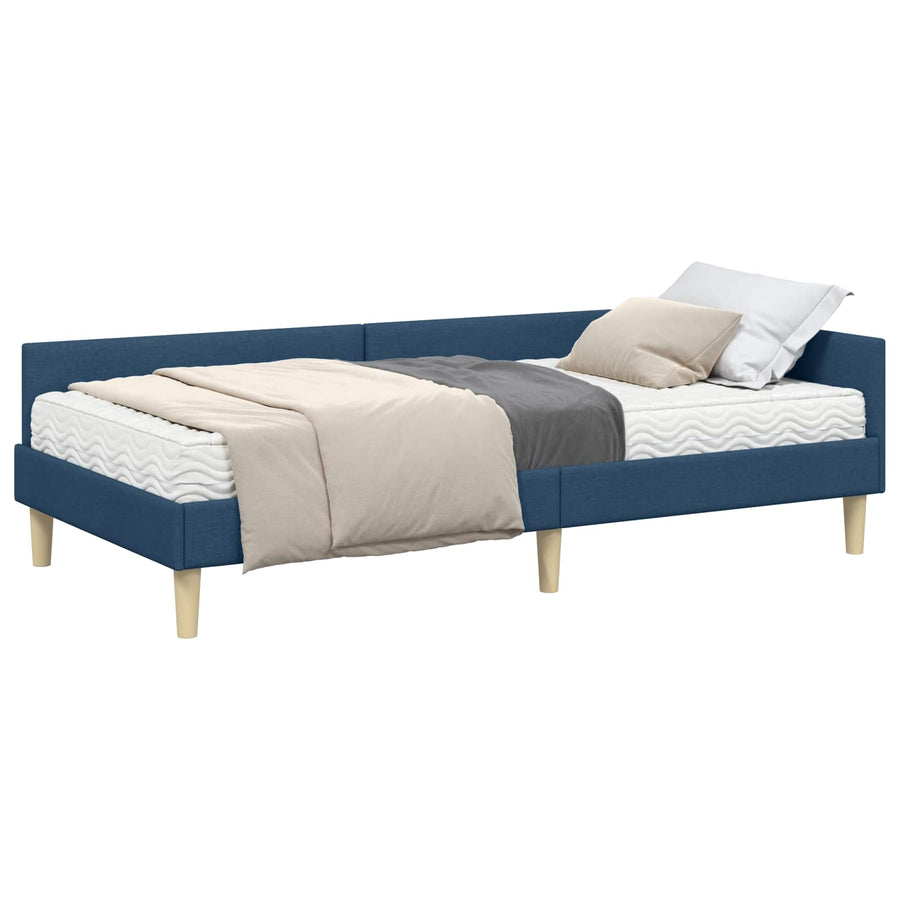 Hoekbedframe Met Matras Anders Met Hoofdeinde 2 Pcs Stof 100 x 200 cm Blauw