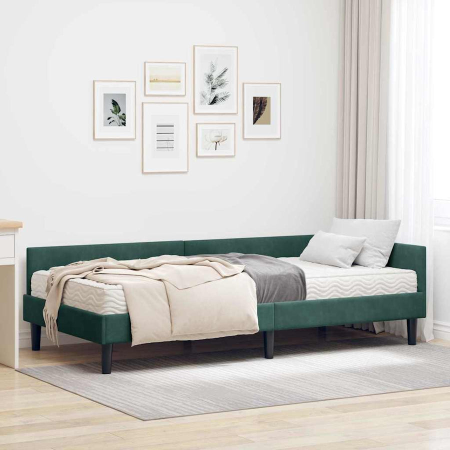 Hoekbedframe Met Matras Anders 2 Pcs Groen Fluweel 80 x 200 cm Donkergroen