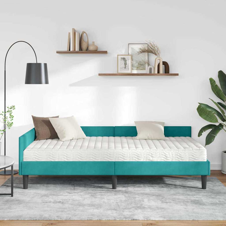 Hoekbedframe Met Matras Anders 2 Pcs Fluweel 80 x 200 cm Turquoise
