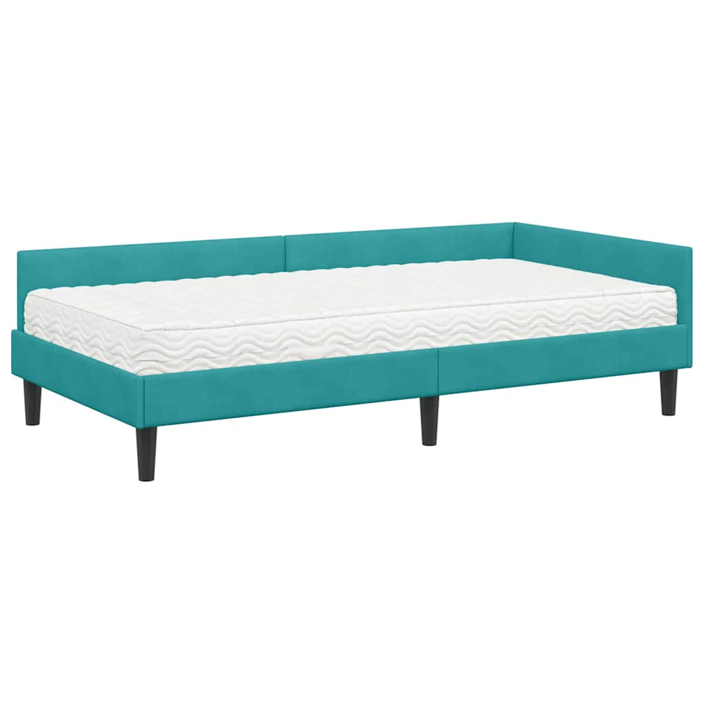 Hoekbedframe Met Matras Anders 2 Pcs Fluweel 80 x 200 cm Turquoise