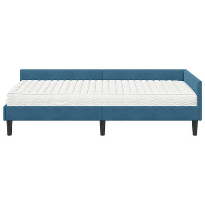 Hoekbedframe Met Matras Anders 2 Pcs Fluweel 90 x 190 cm Blauw