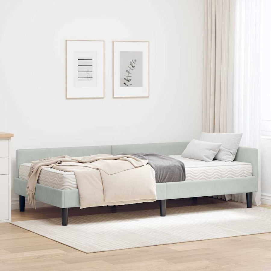 Hoekbedframe Met Matras Anders 2 Pcs Fluweel 90 x 190 cm Lichtgrijs