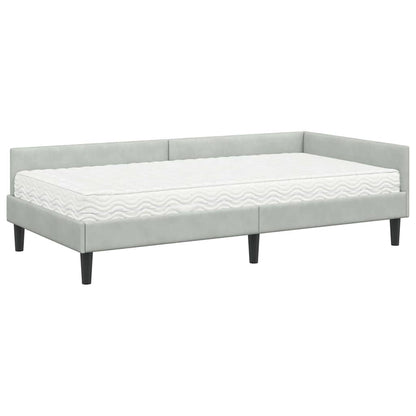 Hoekbedframe Met Matras Anders 2 Pcs Fluweel 90 x 190 cm Lichtgrijs