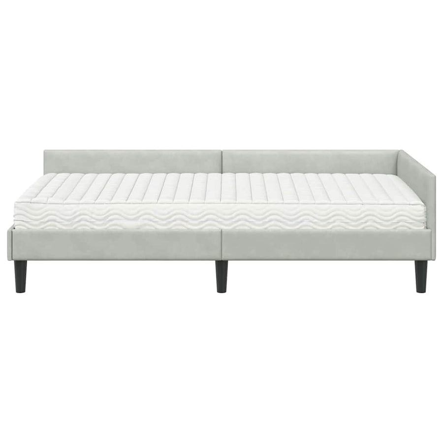 Hoekbedframe Met Matras Anders 2 Pcs Fluweel 90 x 190 cm Lichtgrijs