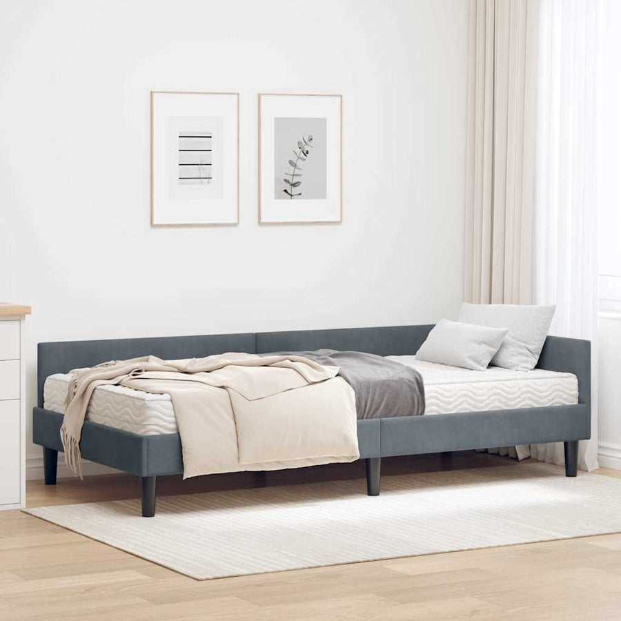 Hoekbedframe Met Matras Anders 2 Pcs Grijs Fluweel 90 x 190 cm Donkergrijs