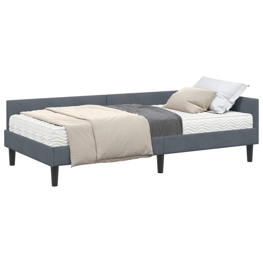 Hoekbedframe Met Matras Anders 2 Pcs Grijs Fluweel 90 x 190 cm Donkergrijs