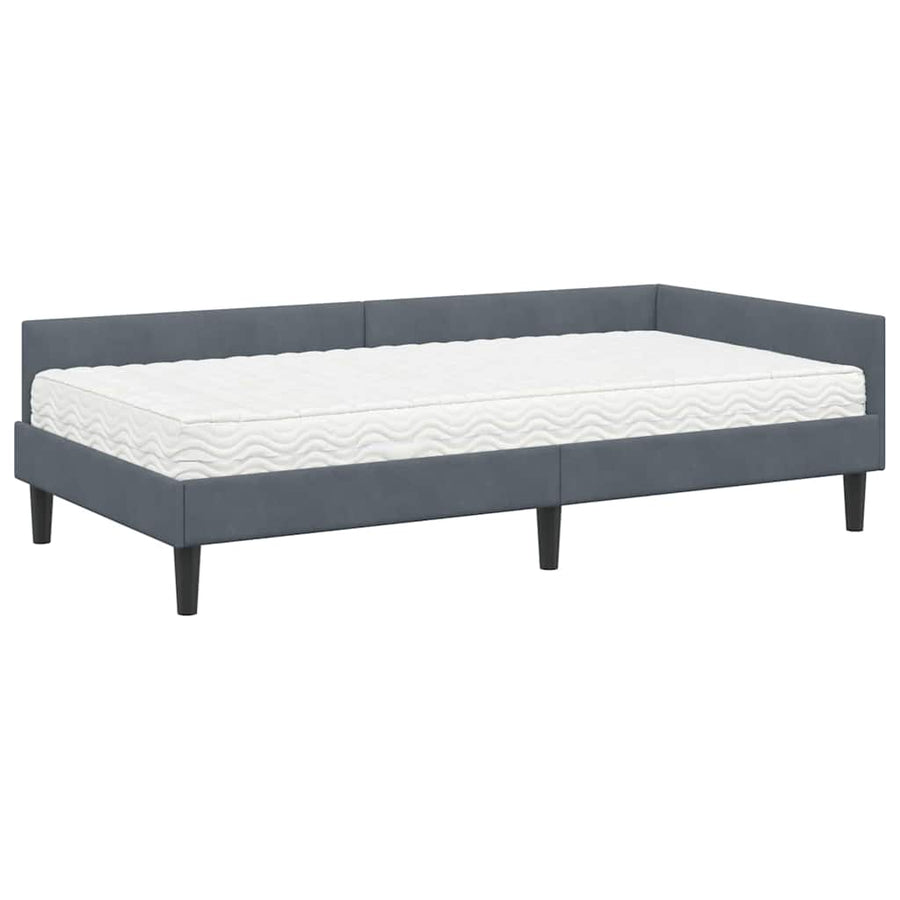 Hoekbedframe Met Matras Anders 2 Pcs Grijs Fluweel 90 x 190 cm Donkergrijs