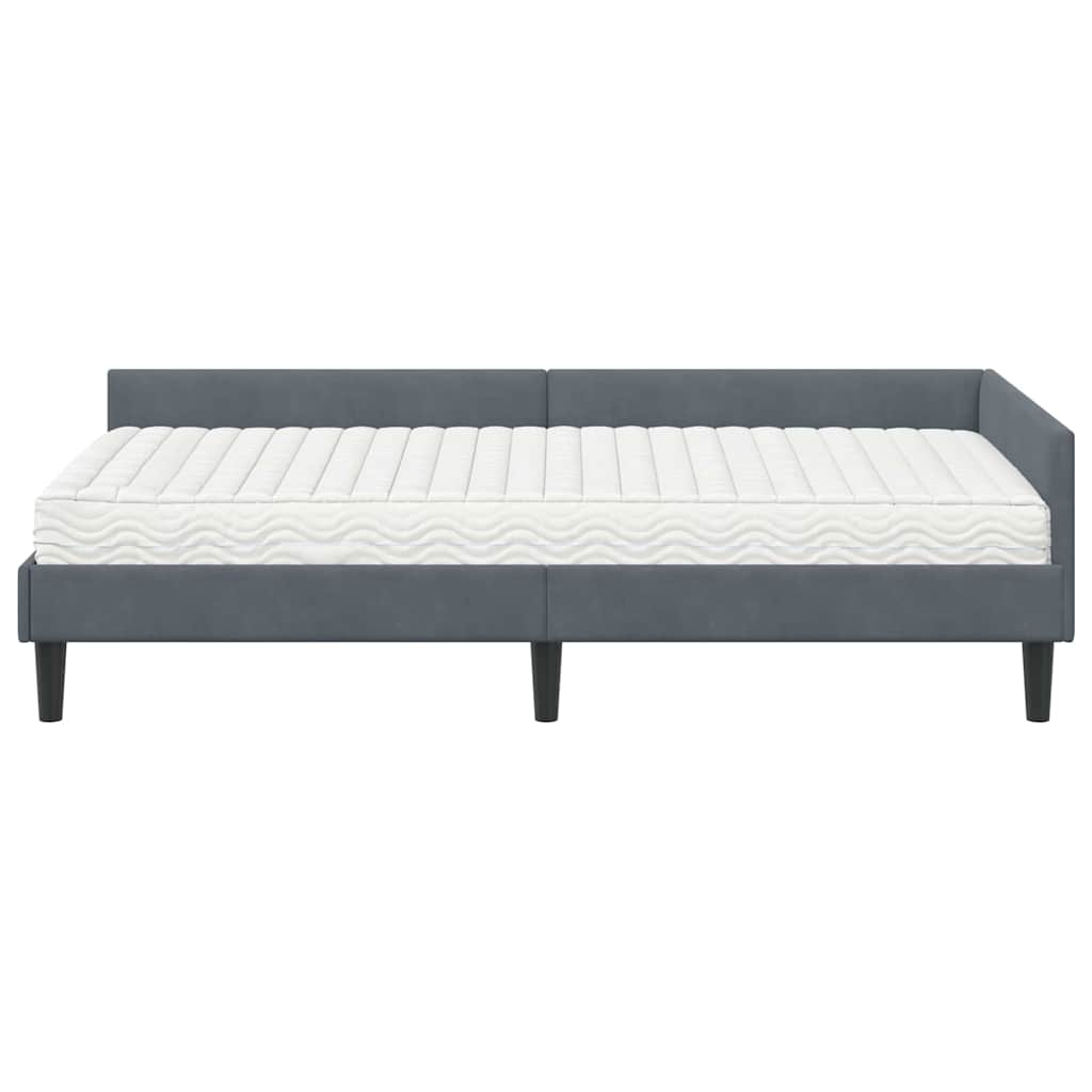 Hoekbedframe Met Matras Anders 2 Pcs Grijs Fluweel 90 x 190 cm Donkergrijs
