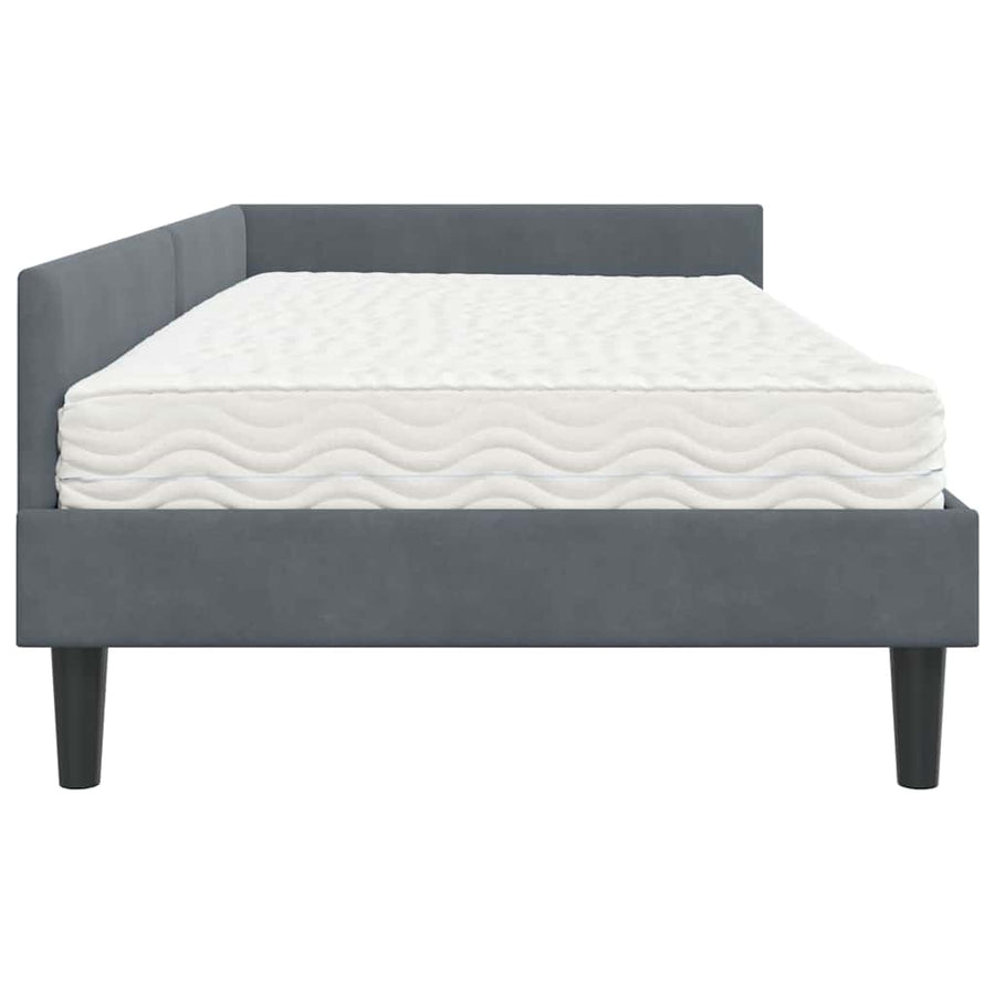 Hoekbedframe Met Matras Anders 2 Pcs Grijs Fluweel 90 x 190 cm Donkergrijs