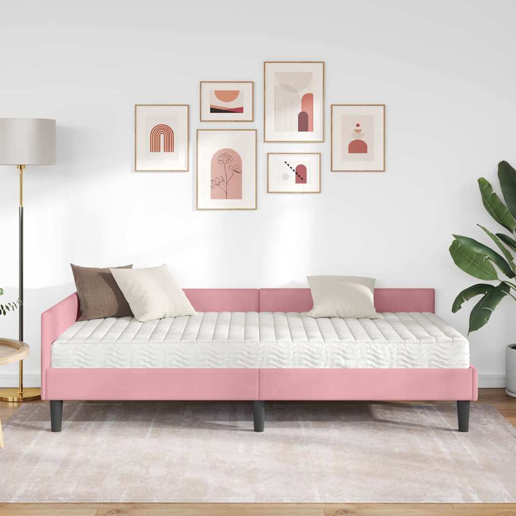 Hoekbedframe met Matras Anders 2 pcs Grijs Fluweel