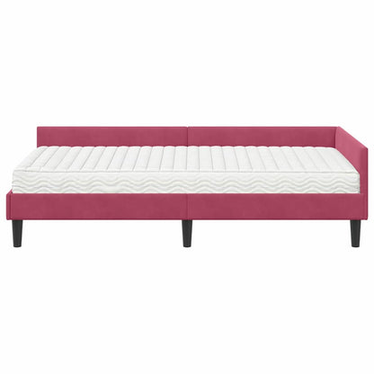 Hoekbedframe Met Matras Anders 2 Pcs Groen Fluweel 90 x 190 cm Wijnrood