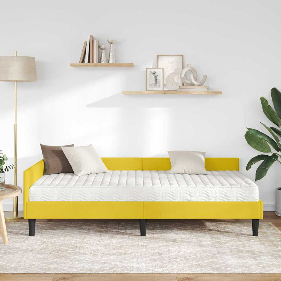 Hoekbedframe Met Matras Anders 2 Pcs Fluweel 90 x 190 cm Geel
