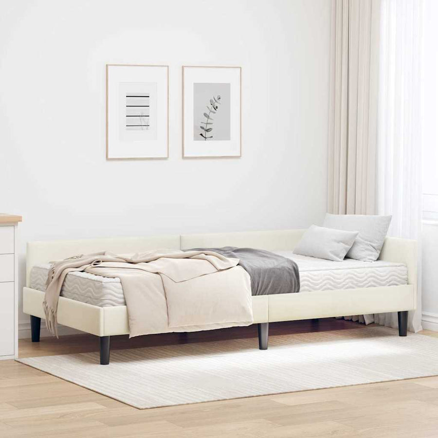 Hoekbedframe Met Matras Anders 2 Pcs Fluweel 90 x 190 cm Crème