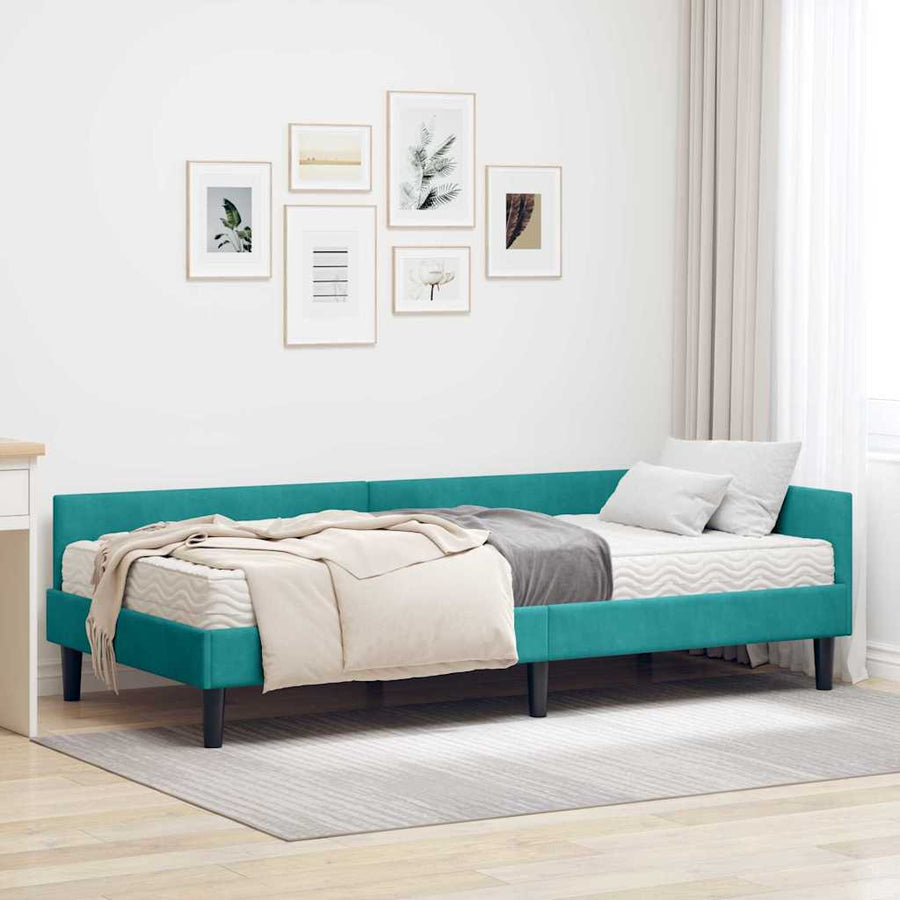 Hoekbedframe Met Matras Anders 2 Pcs Fluweel 90 x 190 cm Turquoise