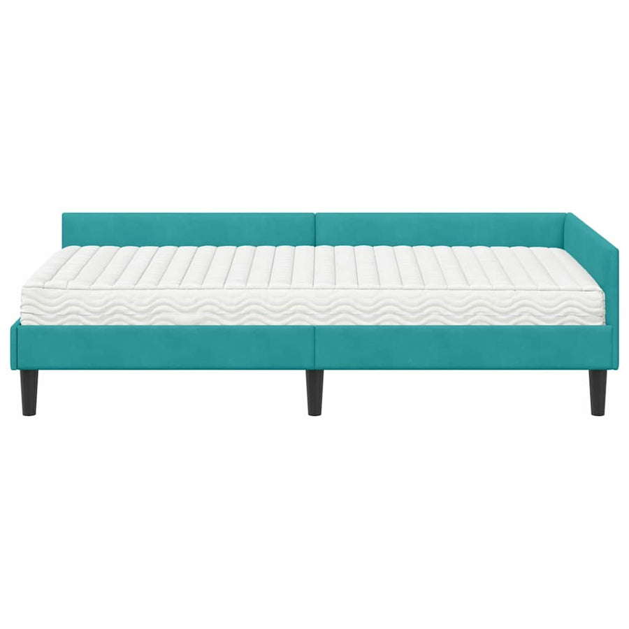 Hoekbedframe Met Matras Anders 2 Pcs Fluweel 90 x 190 cm Turquoise