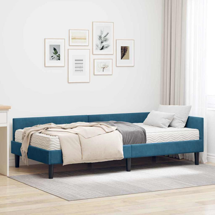 Hoekbedframe Met Matras Anders 2 Pcs Fluweel 90 x 200 cm Blauw
