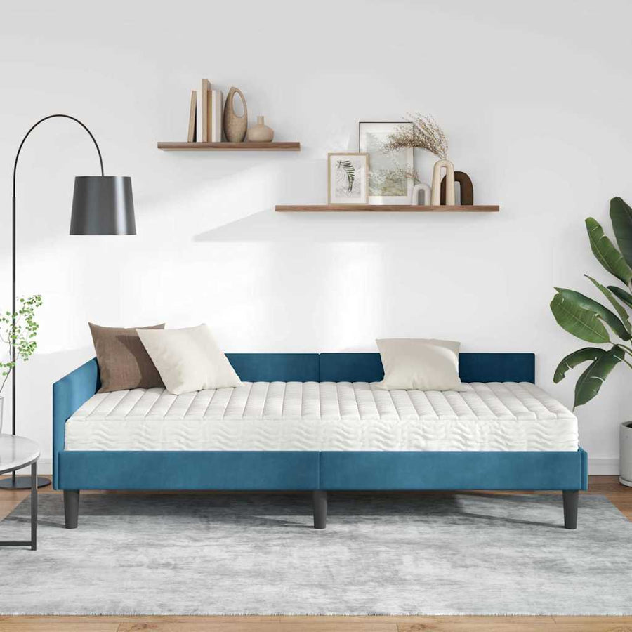 Hoekbedframe Met Matras Anders 2 Pcs Fluweel 90 x 200 cm Blauw