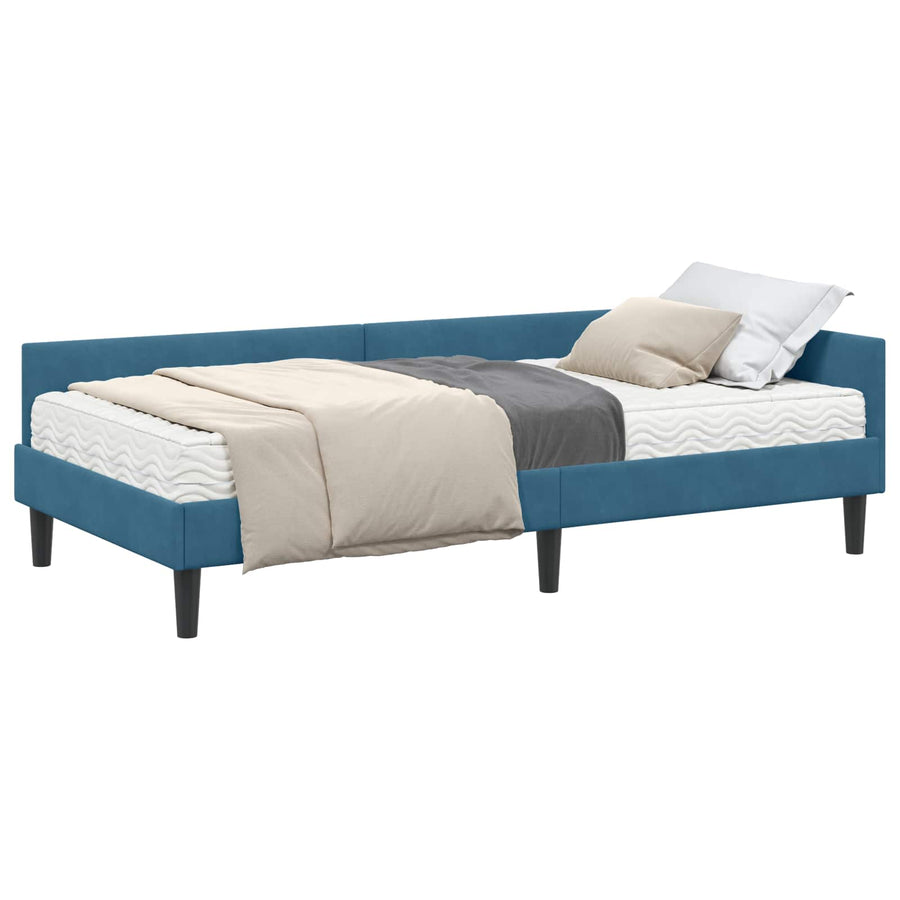 Hoekbedframe Met Matras Anders 2 Pcs Fluweel 90 x 200 cm Blauw