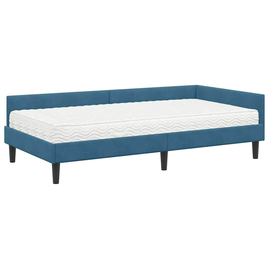 Hoekbedframe Met Matras Anders 2 Pcs Fluweel 90 x 200 cm Blauw