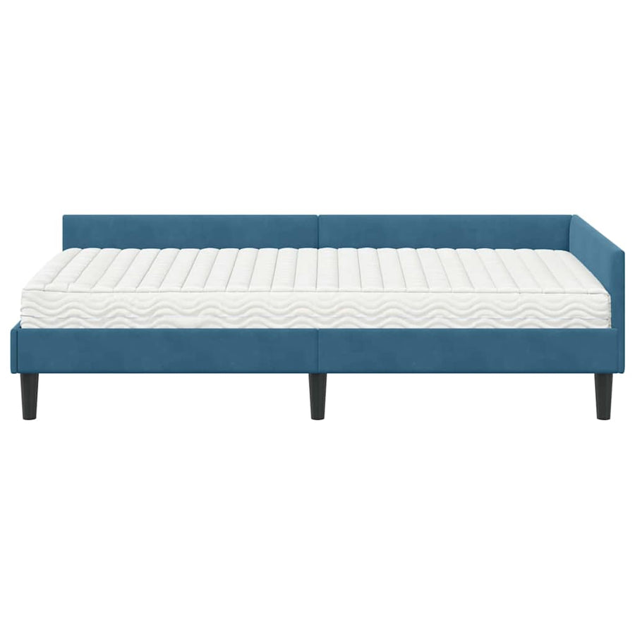Hoekbedframe Met Matras Anders 2 Pcs Fluweel 90 x 200 cm Blauw