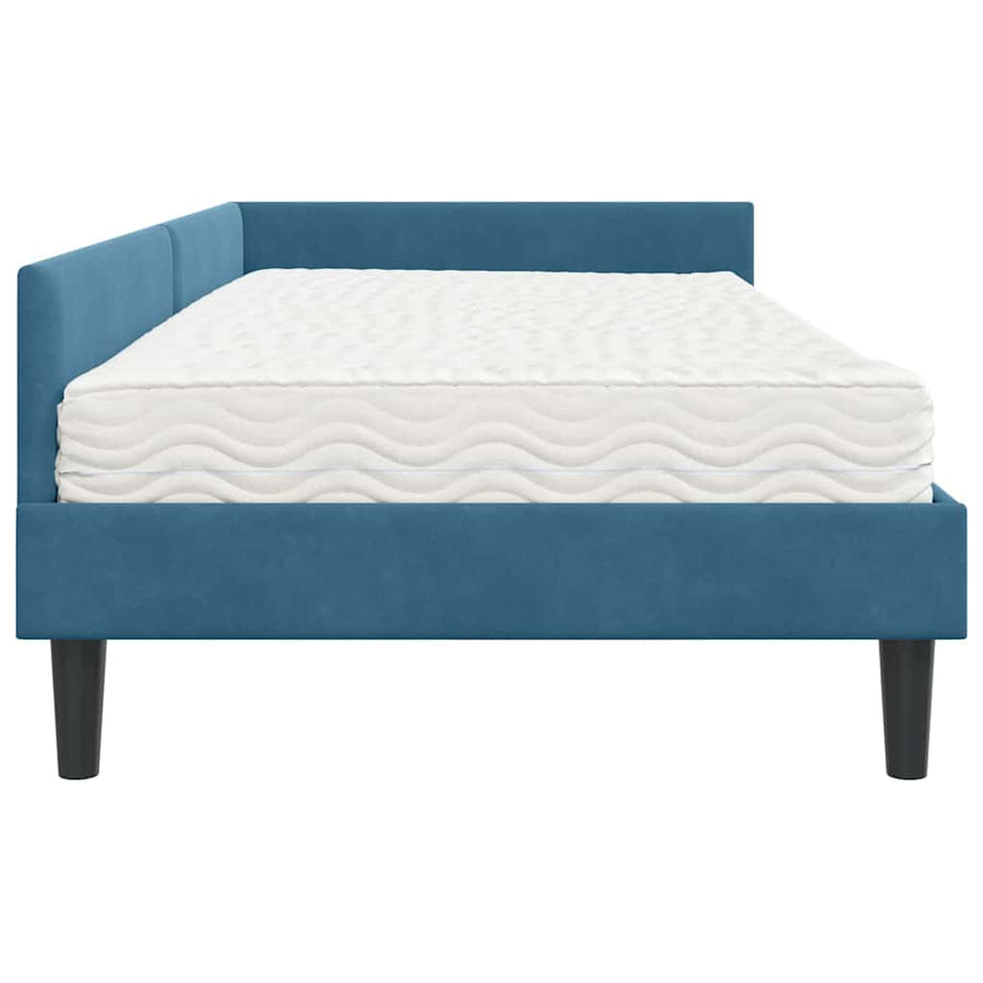 Hoekbedframe Met Matras Anders 2 Pcs Fluweel 90 x 200 cm Blauw