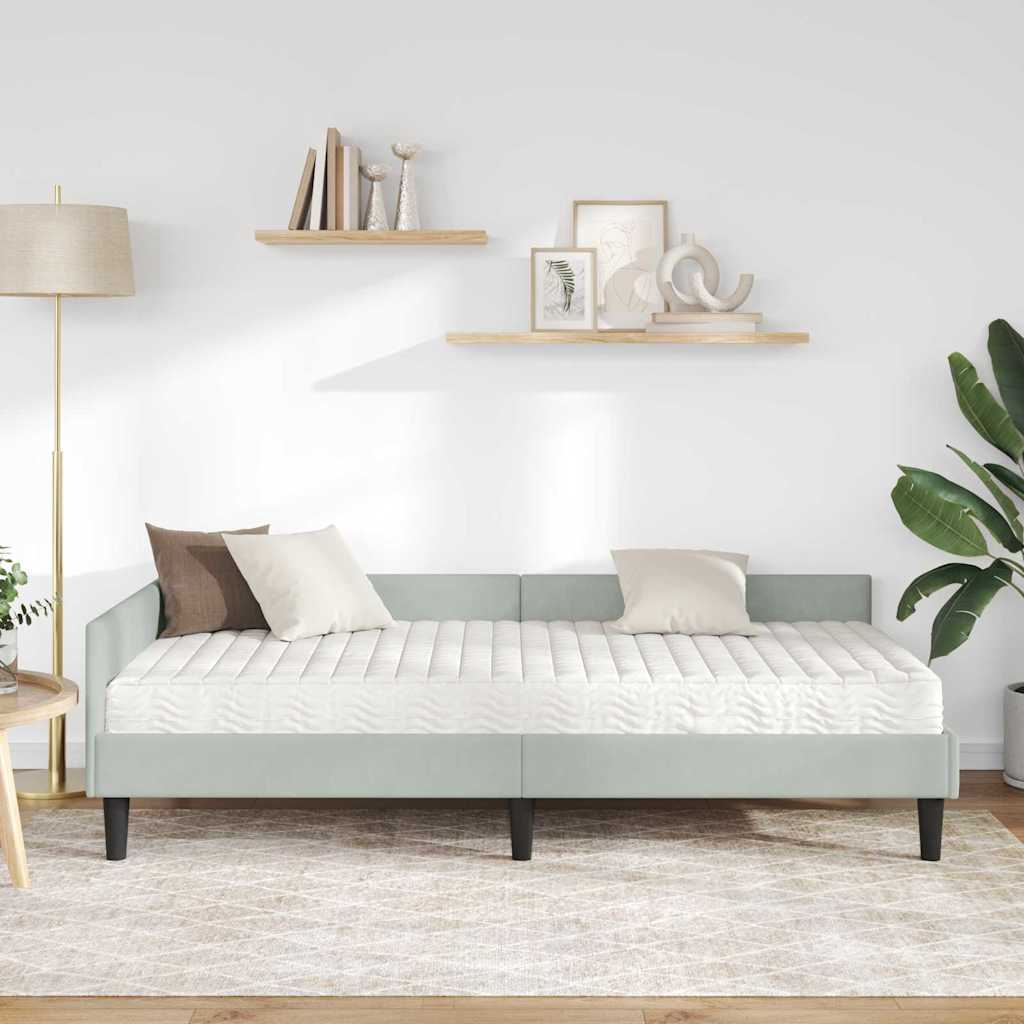 Hoekbedframe Met Matras Anders 2 Pcs Fluweel 90 x 200 cm Lichtgrijs