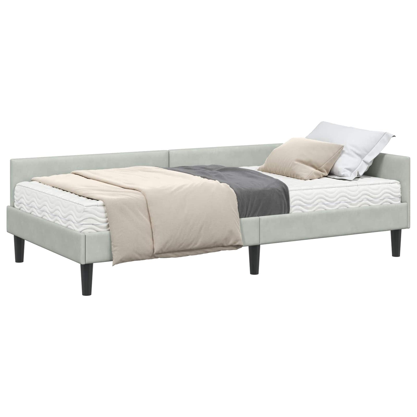 Hoekbedframe Met Matras Anders 2 Pcs Fluweel 90 x 200 cm Lichtgrijs