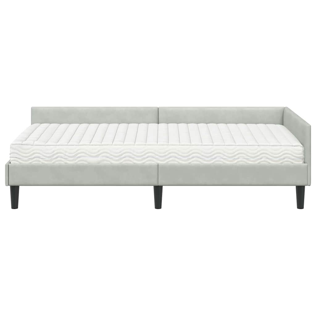 Hoekbedframe Met Matras Anders 2 Pcs Fluweel 90 x 200 cm Lichtgrijs