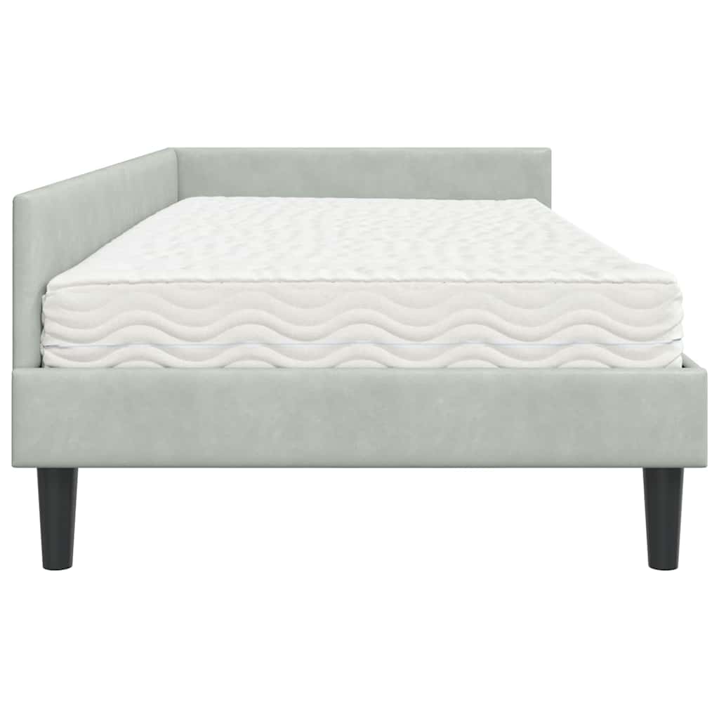 Hoekbedframe Met Matras Anders 2 Pcs Fluweel 90 x 200 cm Lichtgrijs