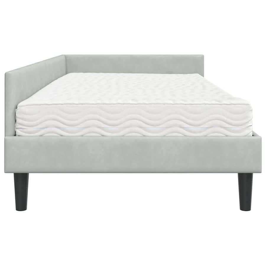 Hoekbedframe Met Matras Anders 2 Pcs Fluweel 90 x 200 cm Lichtgrijs