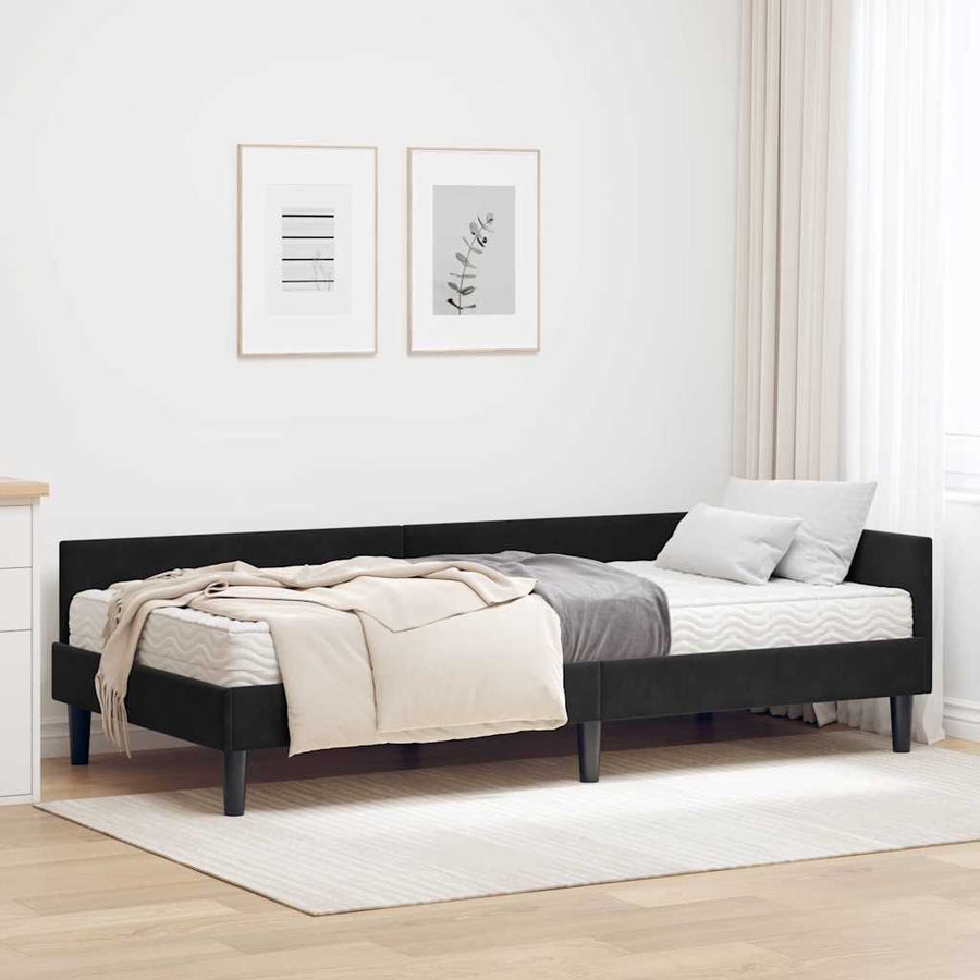 Hoekbedframe Met Matras Anders 2 Pcs Fluweel 90 x 200 cm Zwart