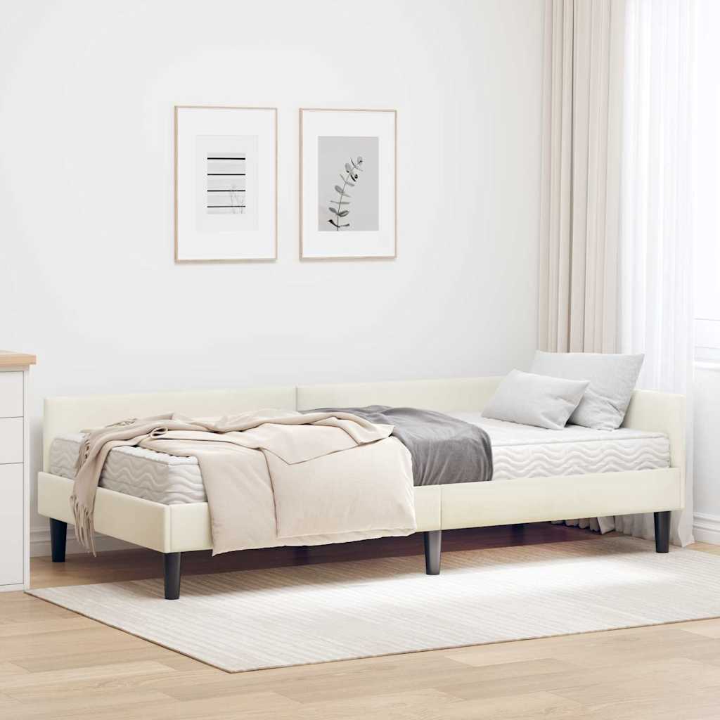 Hoekbedframe Met Matras Anders 2 Pcs Fluweel 90 x 200 cm Crème
