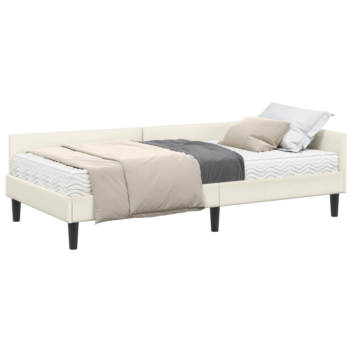 Hoekbedframe Met Matras Anders 2 Pcs Fluweel 90 x 200 cm Crème