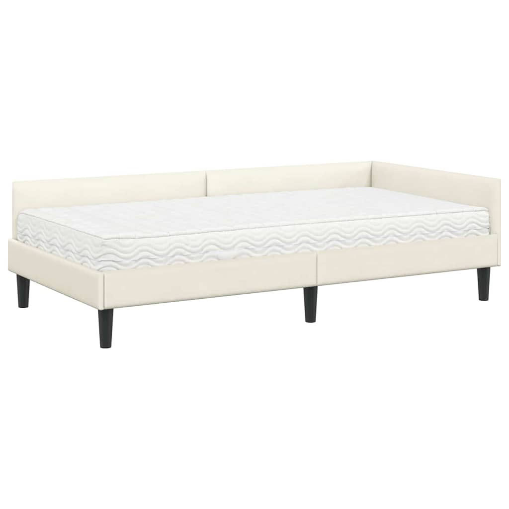 Hoekbedframe Met Matras Anders 2 Pcs Fluweel 90 x 200 cm Crème